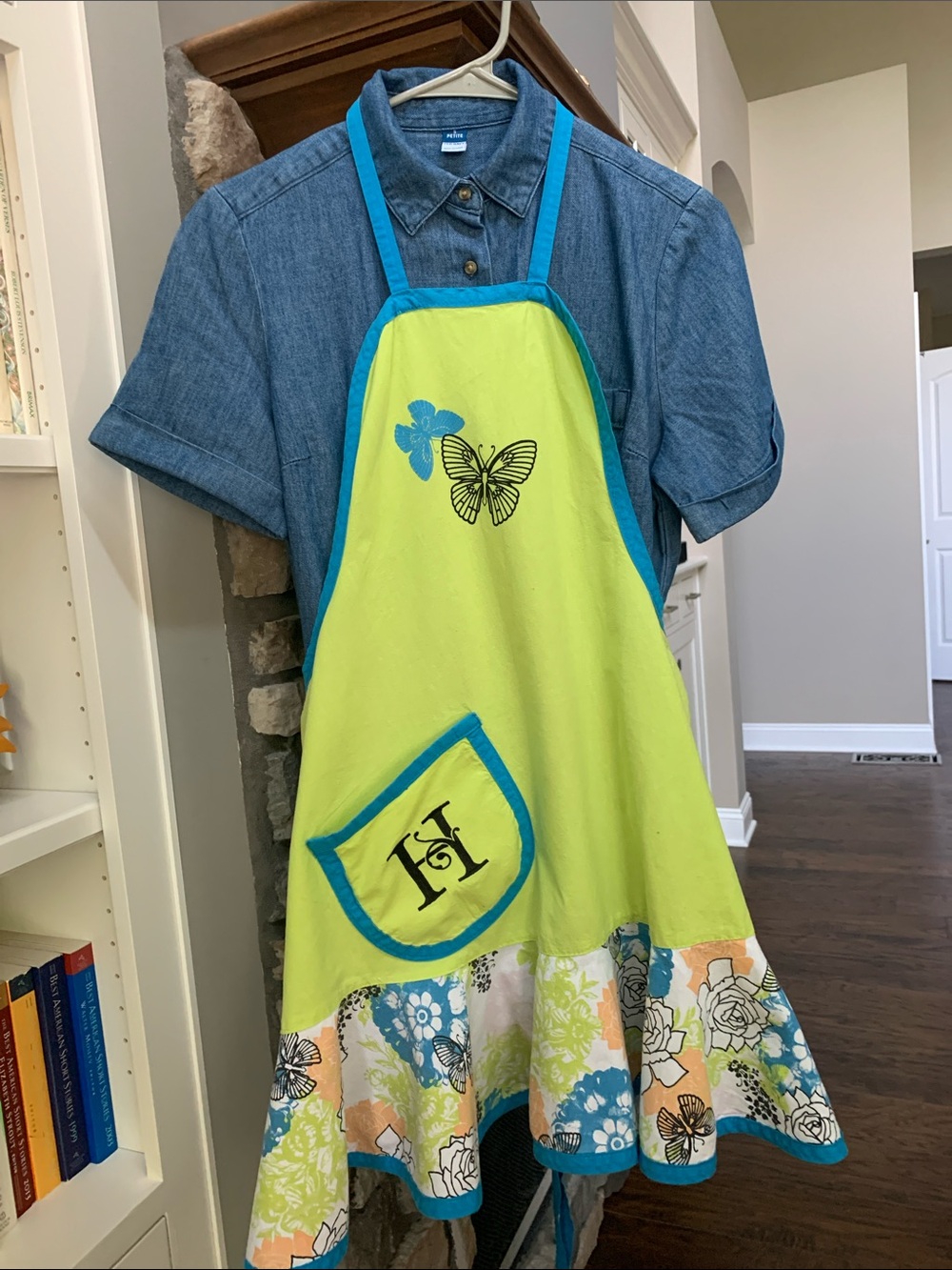 Monogrammed H Lime Green Apron with Butterfly Motif